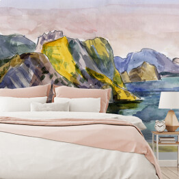 Fototapeta winylowa zmywalna Góry i skały na morzu oświetlone promieniami słońca