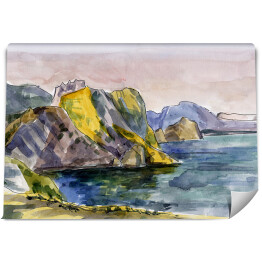 Fototapeta Góry i skały na morzu oświetlone promieniami słońca