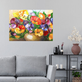 Plakat samoprzylepny Obraz olejny - kwiaty w żywych barwach