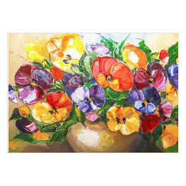 Plakat samoprzylepny Obraz olejny - kwiaty w żywych barwach
