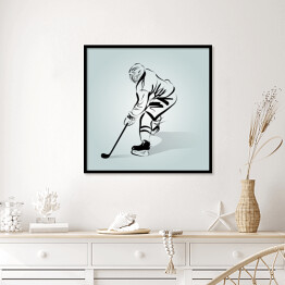 Plakat w ramie Gracz w hokeja - czarno biały zarys