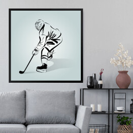 Obraz w ramie Gracz w hokeja - czarno biały zarys