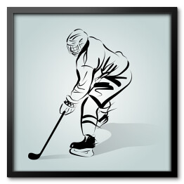 Obraz w ramie Gracz w hokeja - czarno biały zarys