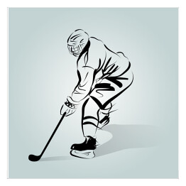 Plakat samoprzylepny Gracz w hokeja - czarno biały zarys