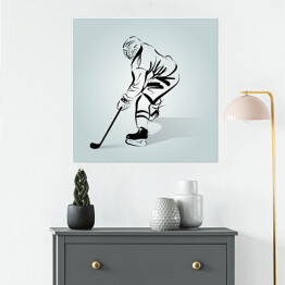 Plakat samoprzylepny Gracz w hokeja - czarno biały zarys