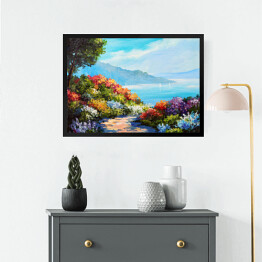 Obraz w ramie Wybrzeże morskie i ścieżka wśród kolorowych kwiatów
