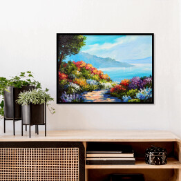 Plakat w ramie Wybrzeże morskie i ścieżka wśród kolorowych kwiatów