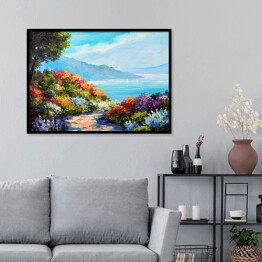 Plakat w ramie Wybrzeże morskie i ścieżka wśród kolorowych kwiatów