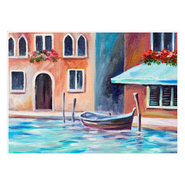 Plakat Obraz olejny - gondola w piękny letni dzień w Wenecji