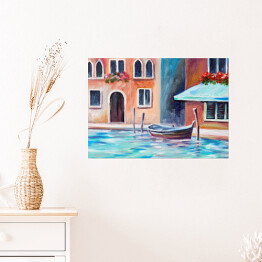 Plakat Obraz olejny - gondola w piękny letni dzień w Wenecji