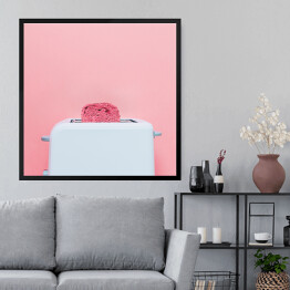Obraz w ramie Różowe tosty wystające z białego tostera