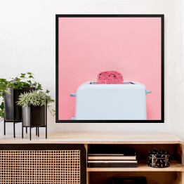 Obraz w ramie Różowe tosty wystające z białego tostera
