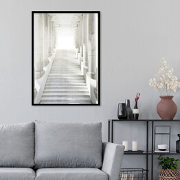 Plakat w ramie Jasne schody z ozdobnymi kolumnami 3D