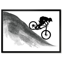 Plakat w ramie Sylwetka rowerzysty zjeżdżającego z góry