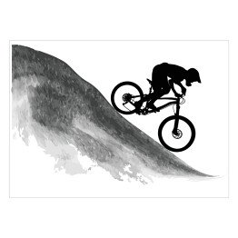 Plakat samoprzylepny Sylwetka rowerzysty zjeżdżającego z góry