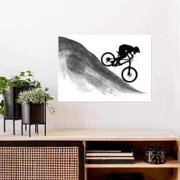 Plakat samoprzylepny Sylwetka rowerzysty zjeżdżającego z góry