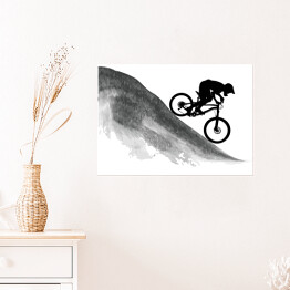 Plakat Sylwetka rowerzysty zjeżdżającego z góry