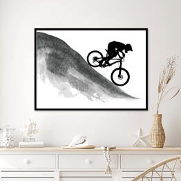 Plakat w ramie Sylwetka rowerzysty zjeżdżającego z góry
