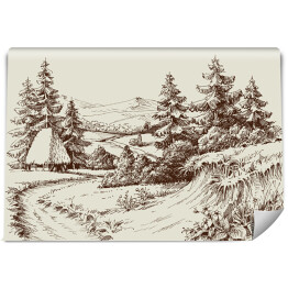 Fototapeta samoprzylepna Rustykalny dom, krajobraz alpejski - szkic