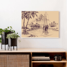 Obraz na płótnie Tropikalna zatoka i łódź - ilustracja