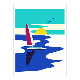 Plakat samoprzylepny Żaglówka na jeziorze - ilustracja 