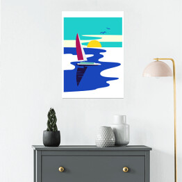 Plakat samoprzylepny Żaglówka na jeziorze - ilustracja 