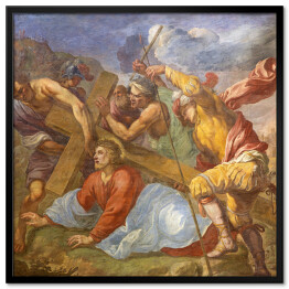 Plakat w ramie Fresk - Jezus pod krzyżem 