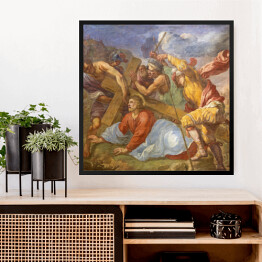 Obraz w ramie Fresk - Jezus pod krzyżem 