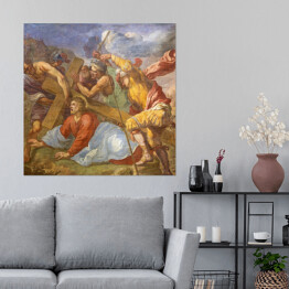 Plakat samoprzylepny Fresk - Jezus pod krzyżem 