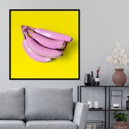 Plakat w ramie Banany w różowej farbie na niebieskim tle