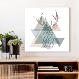 Obraz na płótnie Geometryczny renifer na tle pastelowych trójkątów - ilustracja