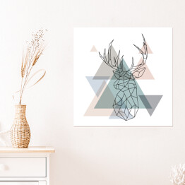 Plakat samoprzylepny Geometryczny renifer na tle pastelowych trójkątów - ilustracja