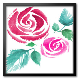 Obraz w ramie Duża gałąź z kwiatami róż - akwarela