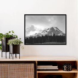 Plakat w ramie Góra i las w kolorach białym i czarnym