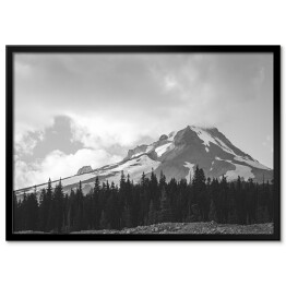 Plakat w ramie Góra i las w kolorach białym i czarnym