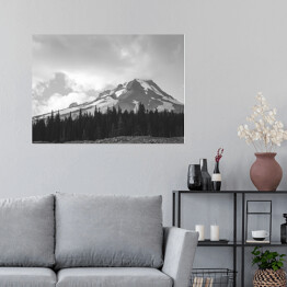 Plakat Góra i las w kolorach białym i czarnym