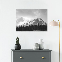 Plakat samoprzylepny Góra i las w kolorach białym i czarnym