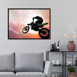 Plakat w ramie Motocykl w trakcie ekstremalnego skoku 