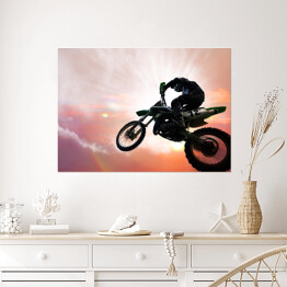 Plakat samoprzylepny Motocykl w trakcie ekstremalnego skoku 