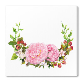 Obraz na płótnie Niepełny wieniec kwiatowy - różowe kwiaty piwonii