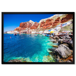 Plakat w ramie Plaża przy Santorini z turkusową wodą