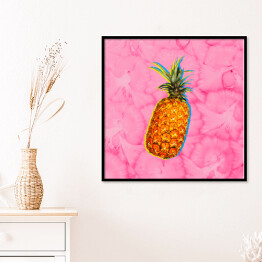 Plakat w ramie Ananas na różowej wacie