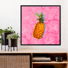 Obraz w ramie Ananas na różowej wacie