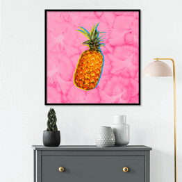 Plakat w ramie Ananas na różowej wacie