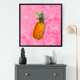 Obraz w ramie Ananas na różowej wacie