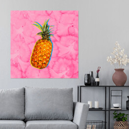 Plakat samoprzylepny Ananas na różowej wacie