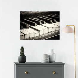 Plakat Uszkodzony czarno biały fortepian