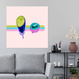 Plakat samoprzylepny Kiwi i bakłażan na kolorowym tle