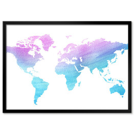 Plakat w ramie Akwarela - mapa świata w odcieniach różu i fioletu