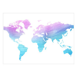 Plakat samoprzylepny Akwarela - mapa świata w odcieniach różu i fioletu